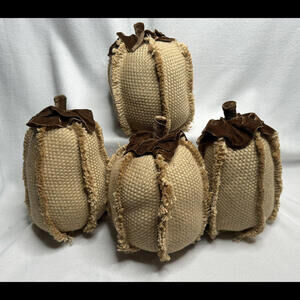 Fall Autum Boho Burlap And Velvet Pumpkin Pillows Set Of 4